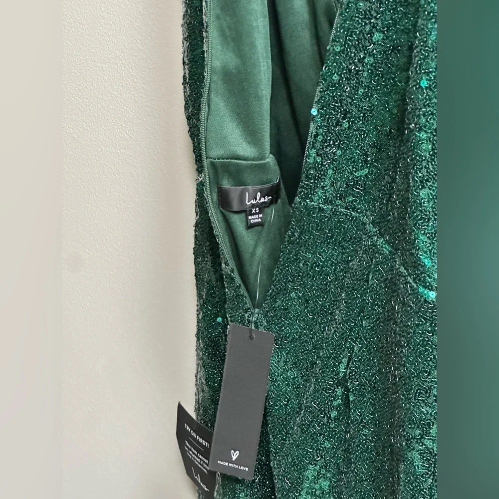 NEW Lulus Hilaria Emerald Green Sequin Bodycon Mini Dress Women’s XS Glitz Glam - Picture 12 of 13